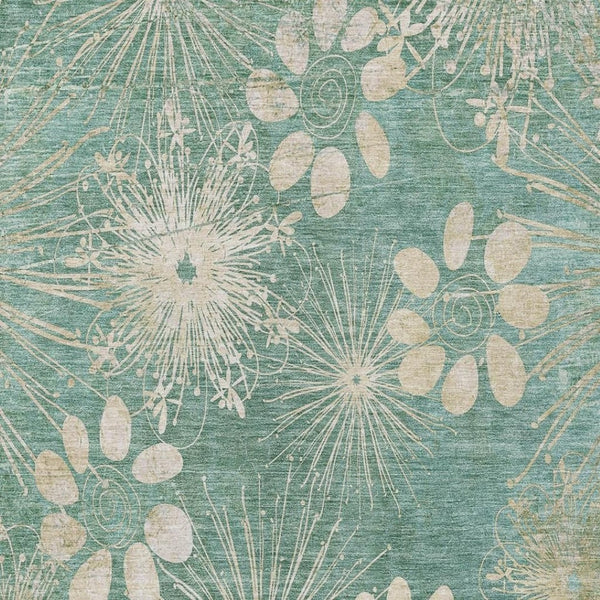 HomeRoots 5' Teal Blue & Beige Floral Washable Rug - Durable Indoor/Outdoor Area Rug for Busy Homes & Style 639354