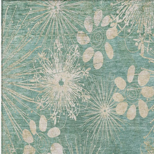 HomeRoots 8' X 10' Teal Blue & Beige Floral Area Rug - Washable, Durable, Indoor/Outdoor, Versatile Decor 639356