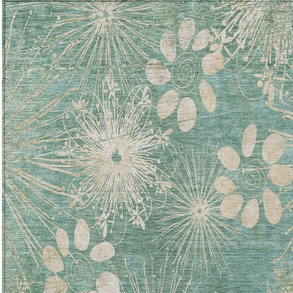 HomeRoots 8' X 10' Teal Blue & Beige Floral Area Rug - Washable, Durable, Indoor/Outdoor, Versatile Decor 639356