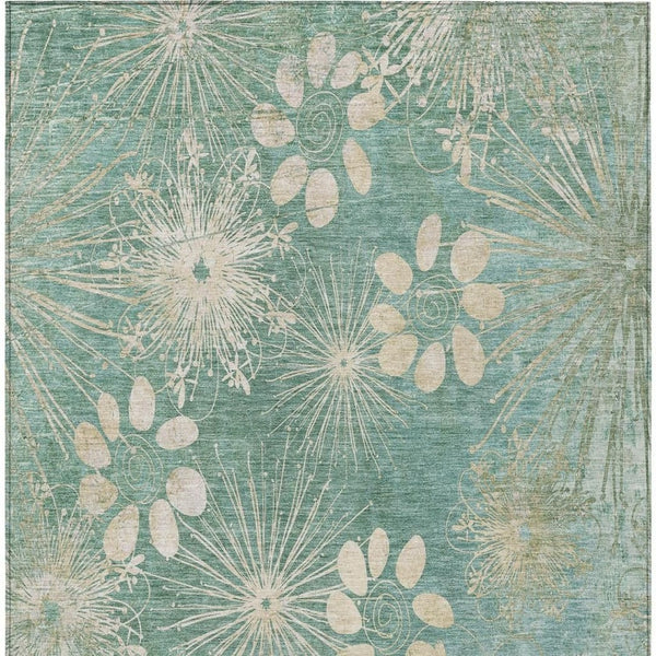 HomeRoots 9' Teal Blue & Beige Floral Area Rug – Washable, Durable, Indoor/Outdoor Design for Classic Elegance 639357