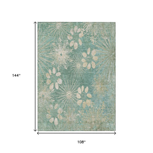 HomeRoots 9' Teal Blue & Beige Floral Area Rug – Washable, Durable, Indoor/Outdoor Design for Classic Elegance 639357