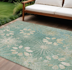HomeRoots 9' Teal Blue & Beige Floral Area Rug – Washable, Durable, Indoor/Outdoor Design for Classic Elegance 639357