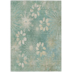 HomeRoots 9' Teal Blue & Beige Floral Area Rug – Washable, Durable, Indoor/Outdoor Design for Classic Elegance 639357