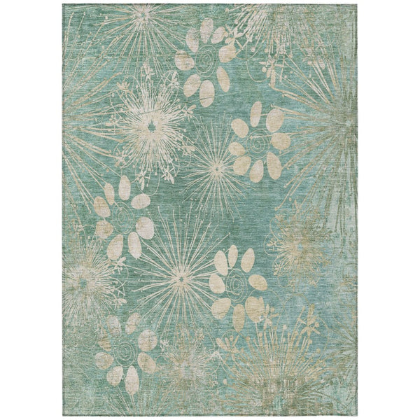 HomeRoots 9' Teal Blue & Beige Floral Area Rug – Washable, Durable, Indoor/Outdoor Design for Classic Elegance 639357