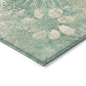 HomeRoots 9' Teal Blue & Beige Floral Area Rug – Washable, Durable, Indoor/Outdoor Design for Classic Elegance 639357