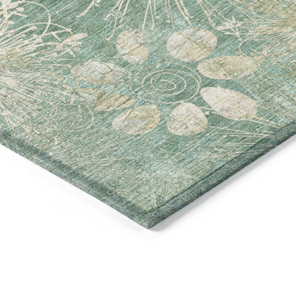 HomeRoots 9' Teal Blue & Beige Floral Area Rug – Washable, Durable, Indoor/Outdoor Design for Classic Elegance 639357