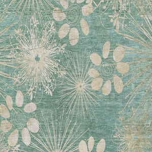 HomeRoots 9' Teal Blue & Beige Floral Area Rug – Washable, Durable, Indoor/Outdoor Design for Classic Elegance 639357