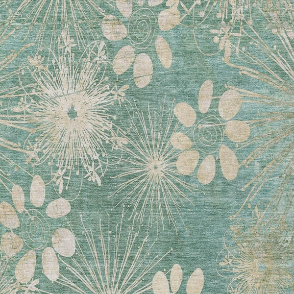 HomeRoots 9' Teal Blue & Beige Floral Area Rug – Washable, Durable, Indoor/Outdoor Design for Classic Elegance 639357