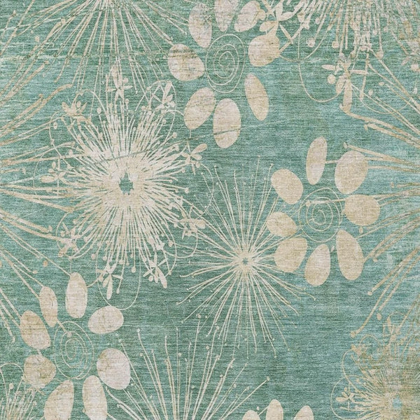 HomeRoots 10' Teal Blue & Beige Floral Indoor-Outdoor Area Rug | Washable, Durable, Perfect for High-Traffic Spaces 639358