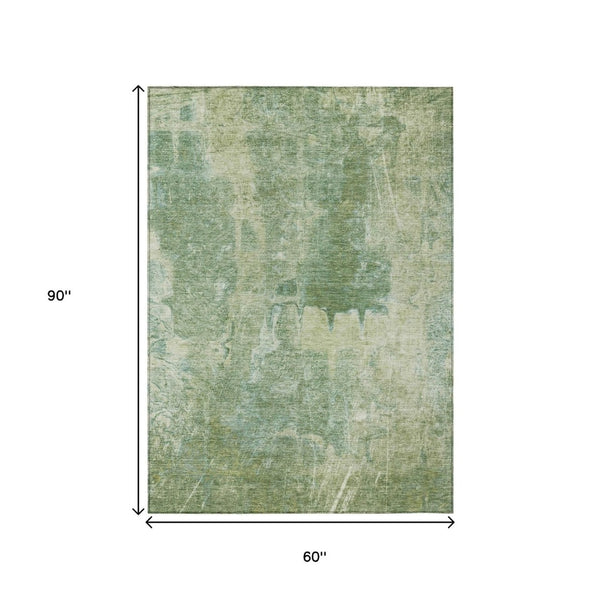 HomeRoots 5' Artichoke Green & Beige Abstract Washable Area Rug - Durable Indoor/Outdoor Style for All Spaces 639360