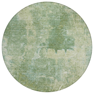 HomeRoots 8' Artichoke Green Round Abstract Area Rug - Stylish, Washable & Durable for Indoor/Outdoor Use 639361