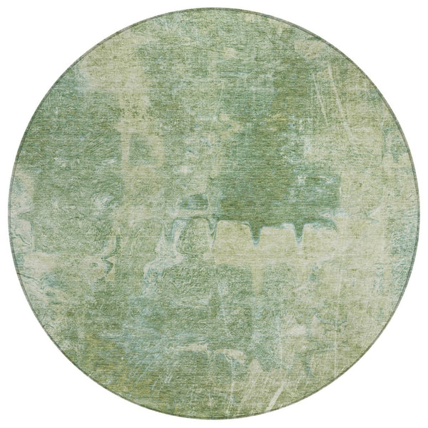 HomeRoots 8' Artichoke Green Round Abstract Area Rug - Stylish, Washable & Durable for Indoor/Outdoor Use 639361