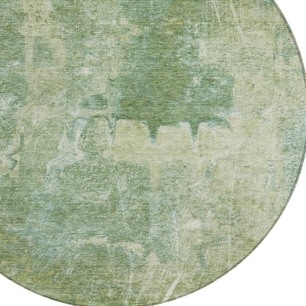 HomeRoots 8' Artichoke Green Round Abstract Area Rug - Stylish, Washable & Durable for Indoor/Outdoor Use 639361