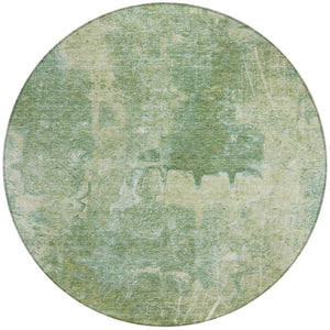 HomeRoots 8' Artichoke Green Round Abstract Area Rug - Stylish, Washable & Durable for Indoor/Outdoor Use 639361