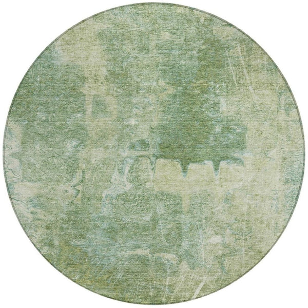 HomeRoots 8' Artichoke Green Round Abstract Area Rug - Stylish, Washable & Durable for Indoor/Outdoor Use 639361