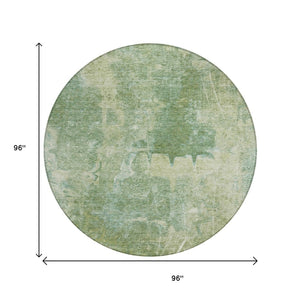 HomeRoots 8' Artichoke Green Round Abstract Area Rug - Stylish, Washable & Durable for Indoor/Outdoor Use 639361