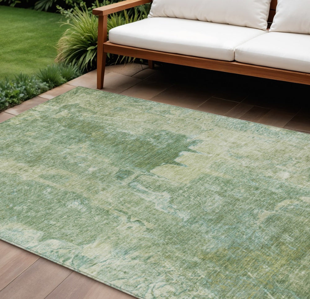 HomeRoots 8' X 10' Stylish Artichoke Green Beige Abstract Rug - Washable, Durable, Perfect for Indoor/Outdoor Use 639362