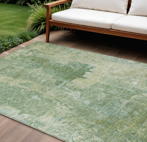 HomeRoots 8' X 10' Stylish Artichoke Green Beige Abstract Rug - Washable, Durable, Perfect for Indoor/Outdoor Use 639362