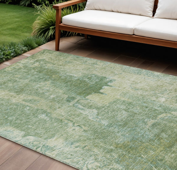 HomeRoots 8' X 10' Stylish Artichoke Green Beige Abstract Rug - Washable, Durable, Perfect for Indoor/Outdoor Use 639362