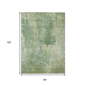 HomeRoots 8' X 10' Stylish Artichoke Green Beige Abstract Rug - Washable, Durable, Perfect for Indoor/Outdoor Use 639362