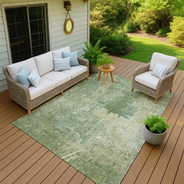HomeRoots 10' Stylish Artichoke Green and Beige Washable Area Rug - Durable Indoor/Outdoor Design, Easy Care 639364