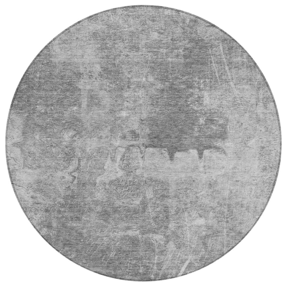 HomeRoots 8' Gray and Silver Round Abstract Rug – Stylish, Washable, Durable Design for Indoor & Outdoor Use! 639367