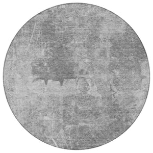 HomeRoots 8' Gray and Silver Round Abstract Rug – Stylish, Washable, Durable Design for Indoor & Outdoor Use! 639367