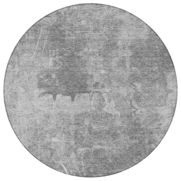 HomeRoots 8' Gray and Silver Round Abstract Rug – Stylish, Washable, Durable Design for Indoor & Outdoor Use! 639367
