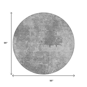HomeRoots 8' Gray and Silver Round Abstract Rug – Stylish, Washable, Durable Design for Indoor & Outdoor Use! 639367