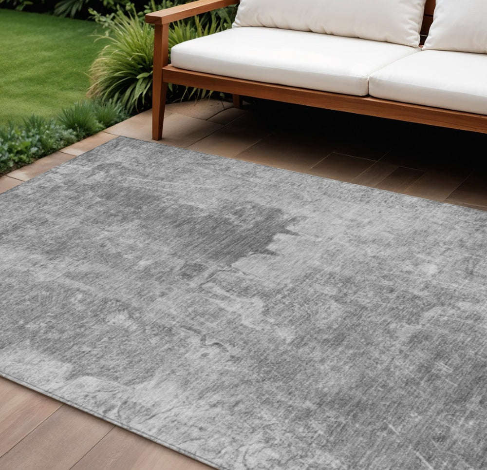 HomeRoots 8' Gray and Silver Abstract Area Rug – Washable, Durable, Indoor/Outdoor Design for Modern Spaces 639368