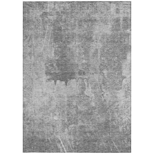 HomeRoots 9' X 12' Gray and Silver Abstract Washable Area Rug - Stylish, Durable, Indoor/Outdoor Comfort Solution 639369