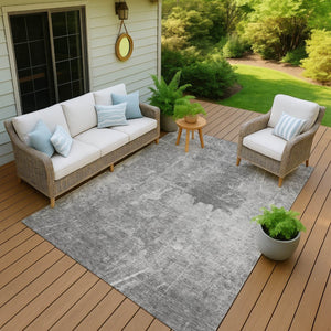 HomeRoots 9' X 12' Gray and Silver Abstract Washable Area Rug - Stylish, Durable, Indoor/Outdoor Comfort Solution 639369