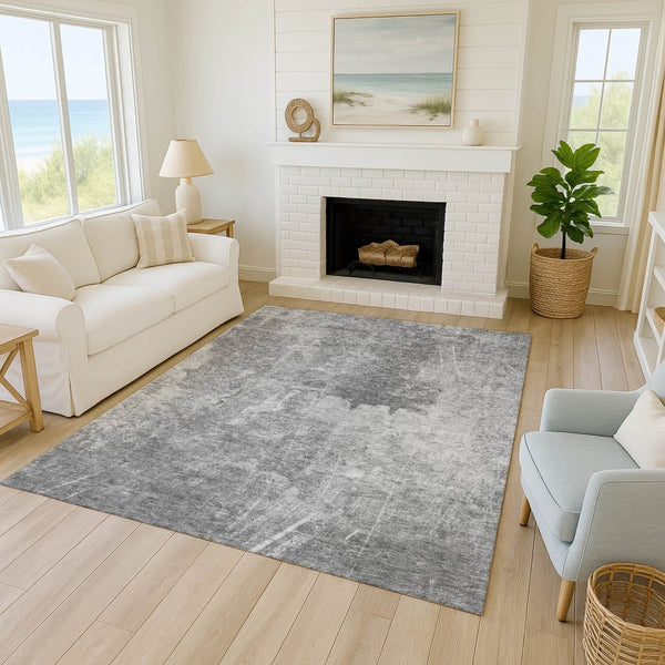 HomeRoots 9' X 12' Gray and Silver Abstract Washable Area Rug - Stylish, Durable, Indoor/Outdoor Comfort Solution 639369