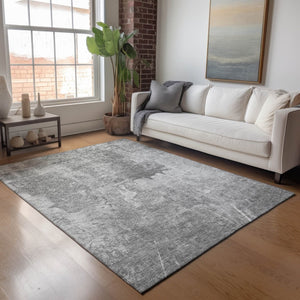 HomeRoots 9' X 12' Gray and Silver Abstract Washable Area Rug - Stylish, Durable, Indoor/Outdoor Comfort Solution 639369
