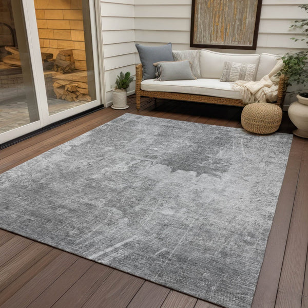 HomeRoots 9' X 12' Gray and Silver Abstract Washable Area Rug - Stylish, Durable, Indoor/Outdoor Comfort Solution 639369