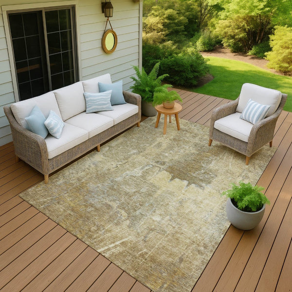 HomeRoots 5' X 8' Khaki Beige Abstract Area Rug - Washable, Durable, Indoor/Outdoor, Perfect for High-Traffic Spaces 639372