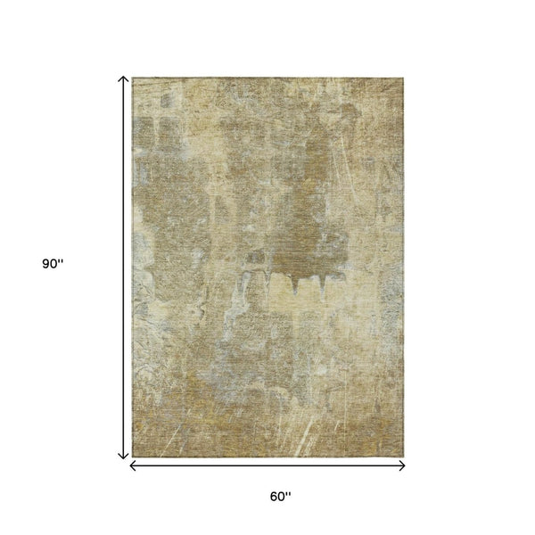 HomeRoots 5' X 8' Khaki Beige Abstract Area Rug - Washable, Durable, Indoor/Outdoor, Perfect for High-Traffic Spaces 639372