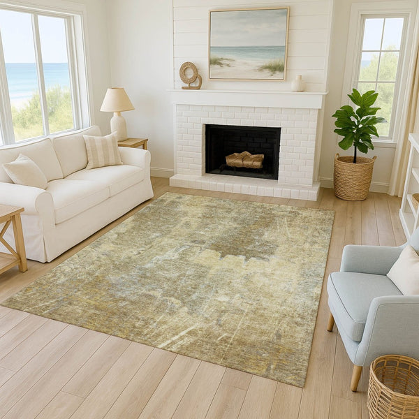 HomeRoots 5' X 8' Khaki Beige Abstract Area Rug - Washable, Durable, Indoor/Outdoor, Perfect for High-Traffic Spaces 639372
