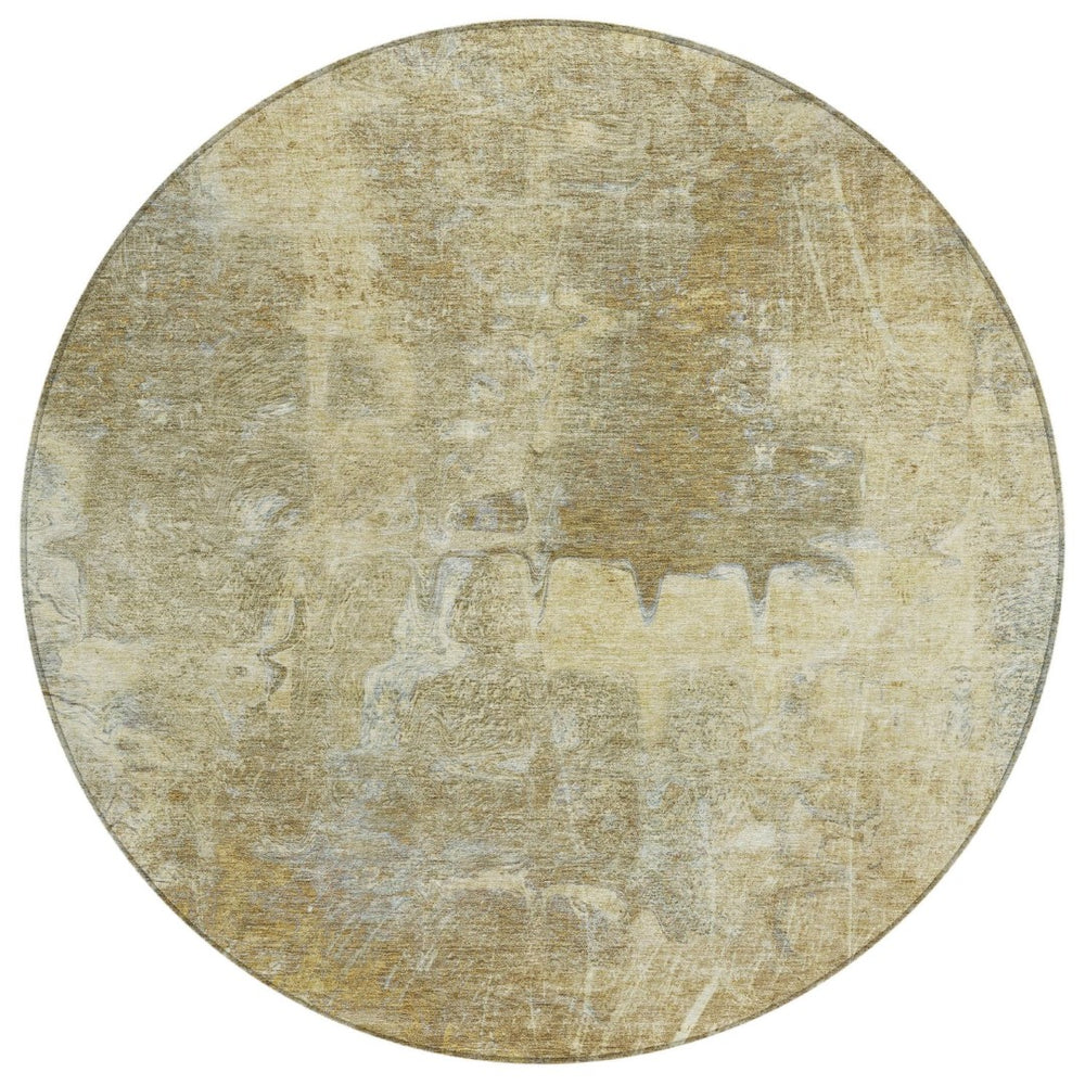HomeRoots 8' Khaki and Beige Round Abstract Rug - Stylish, Washable, Durable for Indoor or Outdoor Spaces! 639373