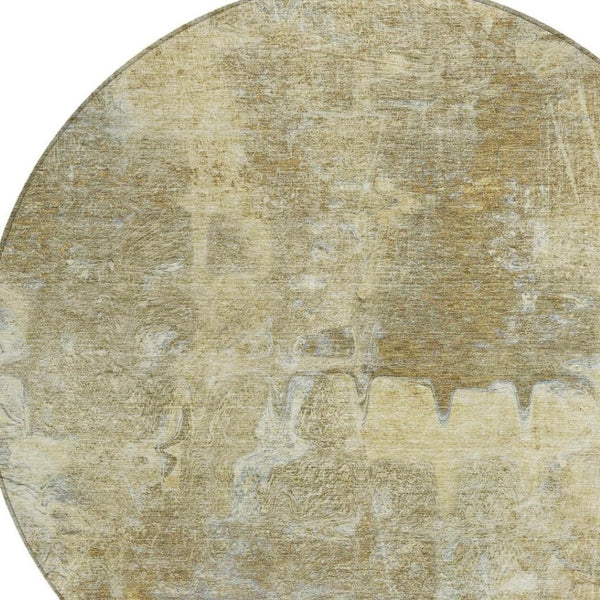 HomeRoots 8' Khaki and Beige Round Abstract Rug - Stylish, Washable, Durable for Indoor or Outdoor Spaces! 639373