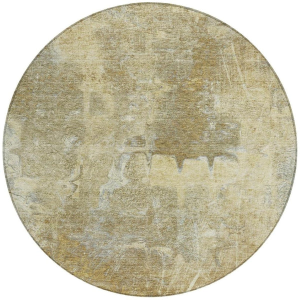HomeRoots 8' Khaki and Beige Round Abstract Rug - Stylish, Washable, Durable for Indoor or Outdoor Spaces! 639373