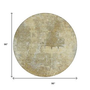 HomeRoots 8' Khaki and Beige Round Abstract Rug - Stylish, Washable, Durable for Indoor or Outdoor Spaces! 639373