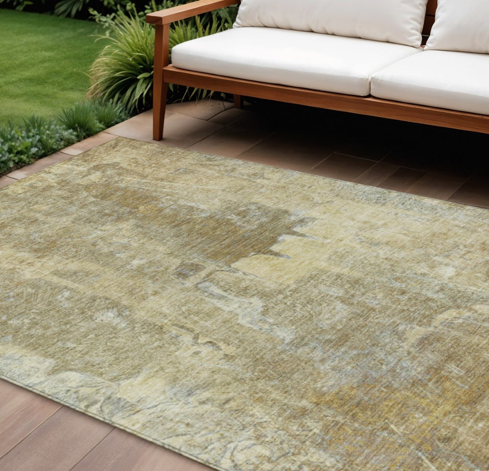 HomeRoots 8' X 10' Khaki and Beige Abstract Area Rug – Stylish, Washable, Indoor/Outdoor, Durable for High Traffic 639374