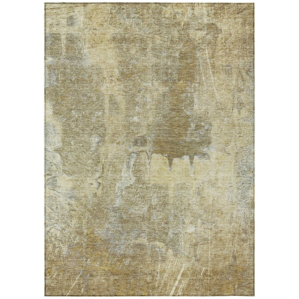 HomeRoots 8' X 10' Khaki and Beige Abstract Area Rug – Stylish, Washable, Indoor/Outdoor, Durable for High Traffic 639374