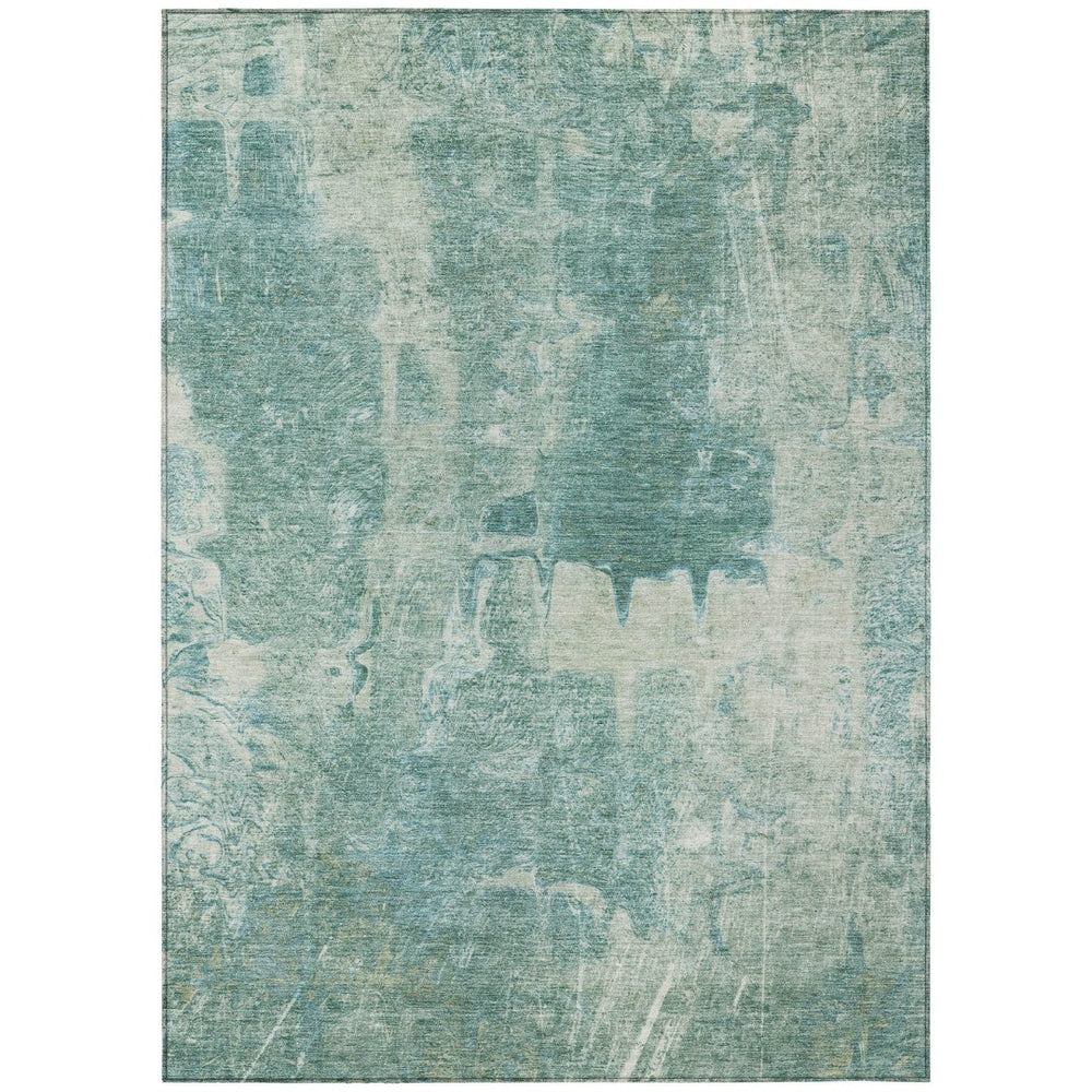 HomeRoots 5' Teal Blue and Ivory Abstract Area Rug - Washable, Durable, Indoor/Outdoor Versatile Décor Solution 639378