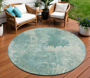 HomeRoots 8' Teal Blue Round Abstract Area Rug - Washable, Durable, Stylish for Indoor & Outdoor Spaces 639379