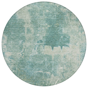 HomeRoots 8' Teal Blue Round Abstract Area Rug - Washable, Durable, Stylish for Indoor & Outdoor Spaces 639379