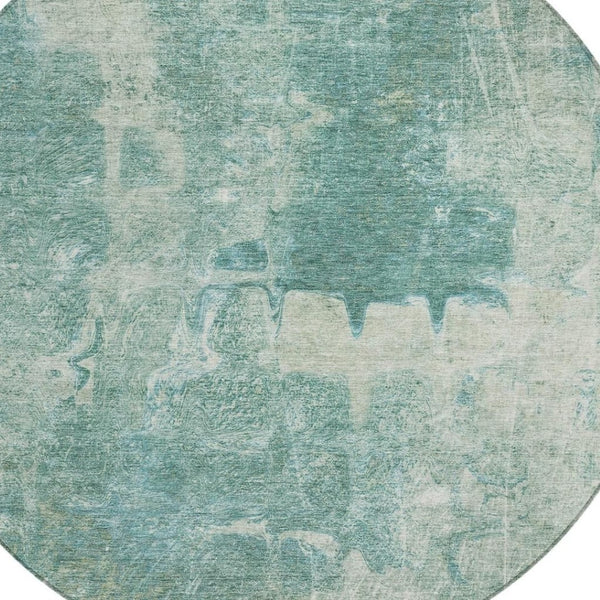 HomeRoots 8' Teal Blue Round Abstract Area Rug - Washable, Durable, Stylish for Indoor & Outdoor Spaces 639379