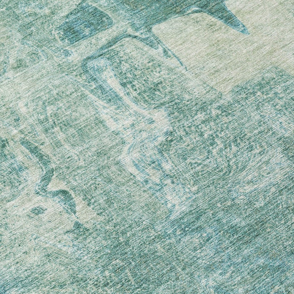 HomeRoots 8' Teal Blue Round Abstract Area Rug - Washable, Durable, Stylish for Indoor & Outdoor Spaces 639379