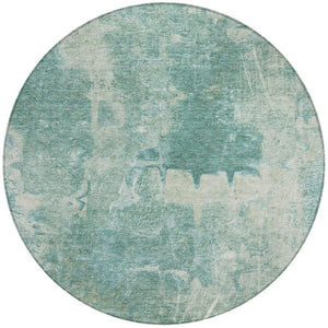 HomeRoots 8' Teal Blue Round Abstract Area Rug - Washable, Durable, Stylish for Indoor & Outdoor Spaces 639379